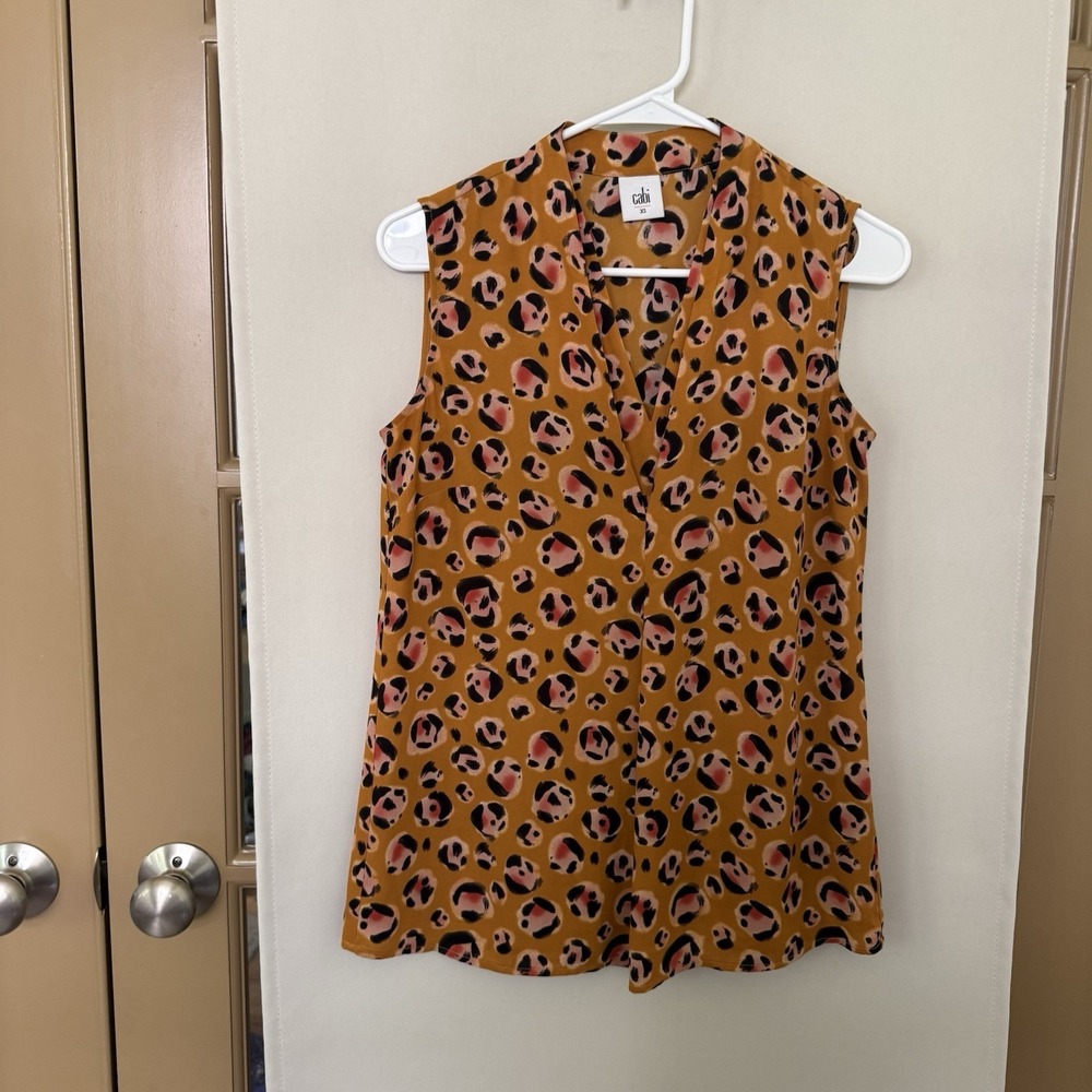 Cabi Womens XS Animal Print V-Neck Sleeveless Blouse Tank Top Style 3792